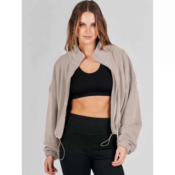 imageANRABESS Womens Full Zip Cropped Fleece Sherpa Jackets Oversized Long Sleeve Workout 2023 Fall Winter Coats OutwearKhaki