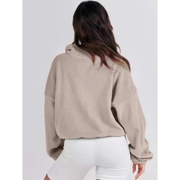 imageANRABESS Womens Full Zip Cropped Fleece Sherpa Jackets Oversized Long Sleeve Workout 2023 Fall Winter Coats OutwearKhaki