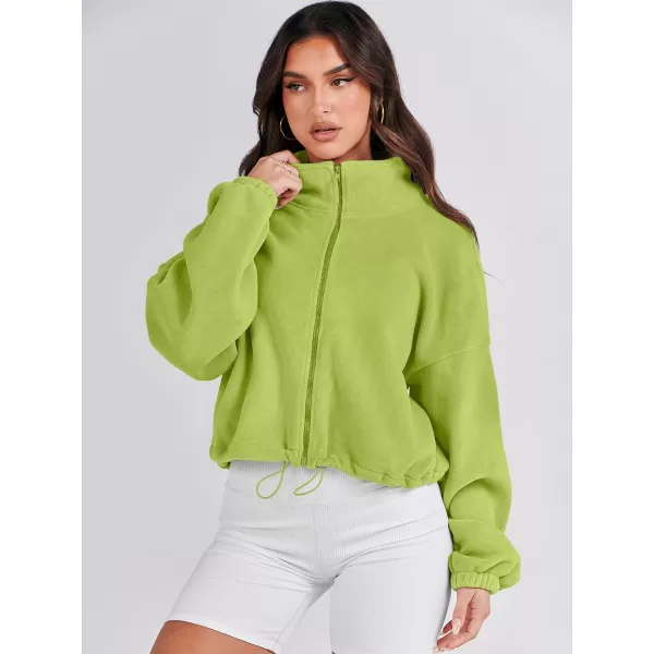 imageANRABESS Womens Full Zip Cropped Fleece Sherpa Jackets Oversized Long Sleeve Workout 2023 Fall Winter Coats OutwearLight Green