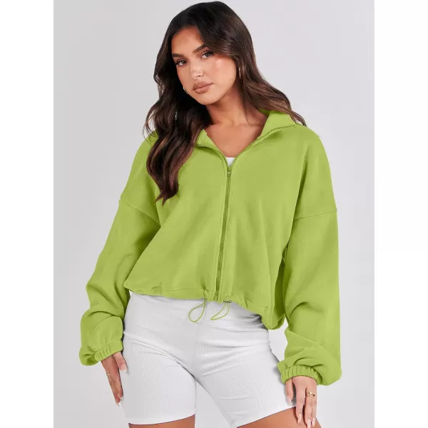 imageANRABESS Womens Full Zip Cropped Fleece Sherpa Jackets Oversized Long Sleeve Workout 2023 Fall Winter Coats OutwearLight Green