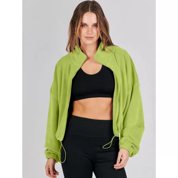 imageANRABESS Womens Full Zip Cropped Fleece Sherpa Jackets Oversized Long Sleeve Workout 2023 Fall Winter Coats OutwearLight Green