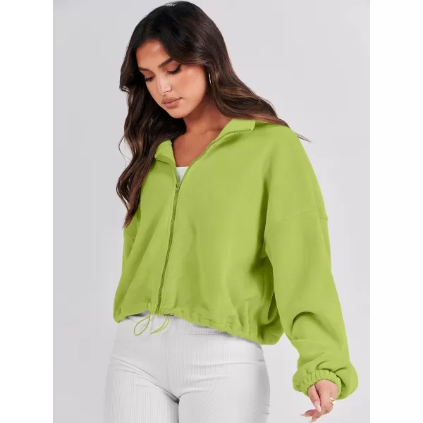 imageANRABESS Womens Full Zip Cropped Fleece Sherpa Jackets Oversized Long Sleeve Workout 2023 Fall Winter Coats OutwearLight Green