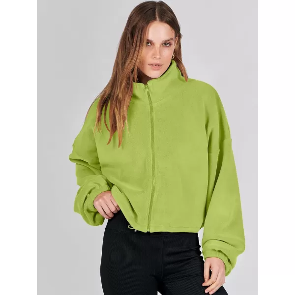 imageANRABESS Womens Full Zip Cropped Fleece Sherpa Jackets Oversized Long Sleeve Workout 2023 Fall Winter Coats OutwearLight Green