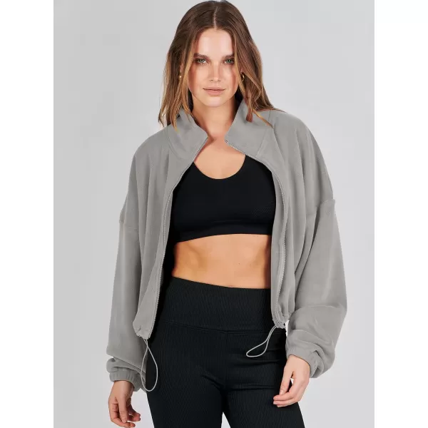 imageANRABESS Womens Full Zip Cropped Fleece Sherpa Jackets Oversized Long Sleeve Workout 2023 Fall Winter Coats OutwearLight Grey