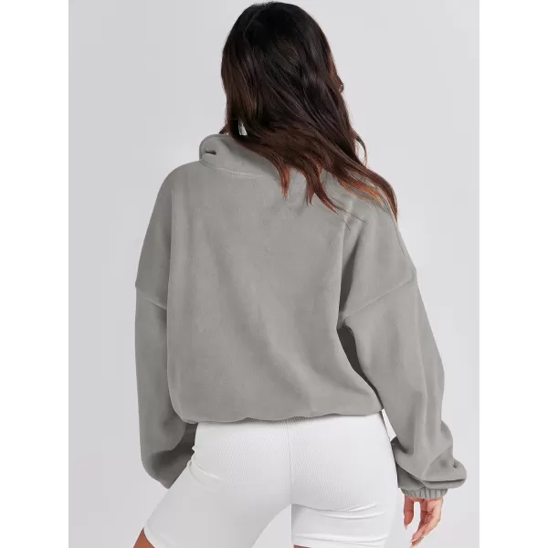 imageANRABESS Womens Full Zip Cropped Fleece Sherpa Jackets Oversized Long Sleeve Workout 2023 Fall Winter Coats OutwearLight Grey