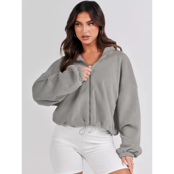 imageANRABESS Womens Full Zip Cropped Fleece Sherpa Jackets Oversized Long Sleeve Workout 2023 Fall Winter Coats OutwearLight Grey