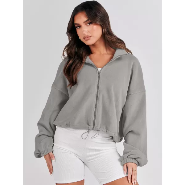 imageANRABESS Womens Full Zip Cropped Fleece Sherpa Jackets Oversized Long Sleeve Workout 2023 Fall Winter Coats OutwearLight Grey