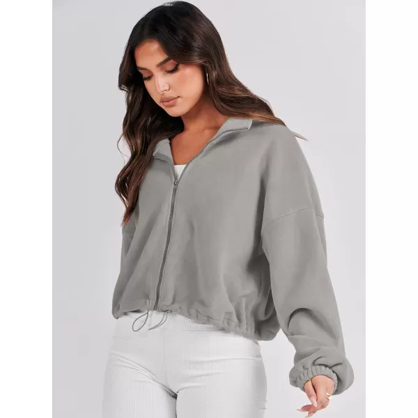 imageANRABESS Womens Full Zip Cropped Fleece Sherpa Jackets Oversized Long Sleeve Workout 2023 Fall Winter Coats OutwearLight Grey
