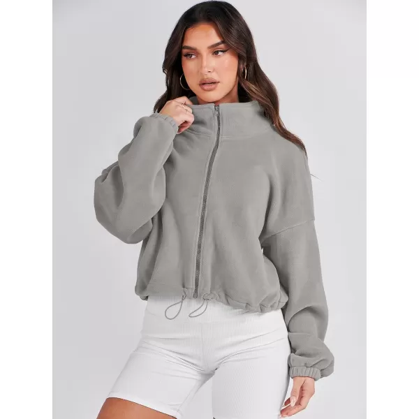 imageANRABESS Womens Full Zip Cropped Fleece Sherpa Jackets Oversized Long Sleeve Workout 2023 Fall Winter Coats OutwearLight Grey
