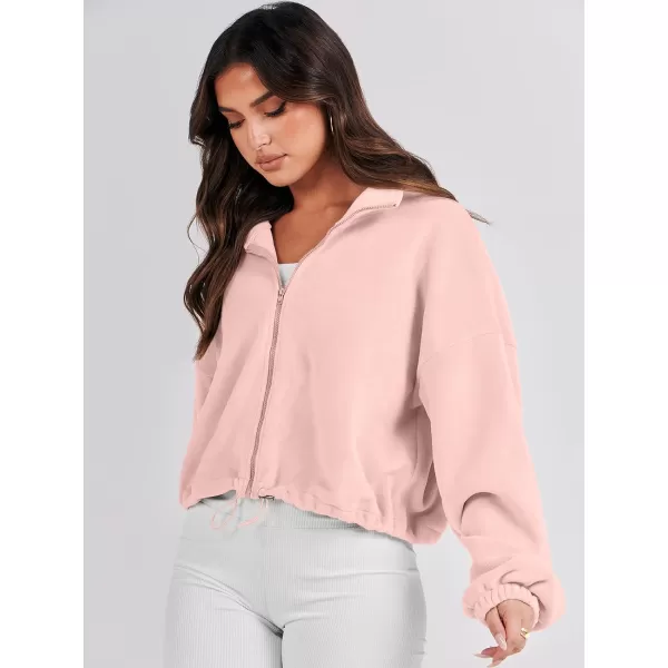 imageANRABESS Womens Full Zip Cropped Fleece Sherpa Jackets Oversized Long Sleeve Workout 2023 Fall Winter Coats OutwearLight Pink