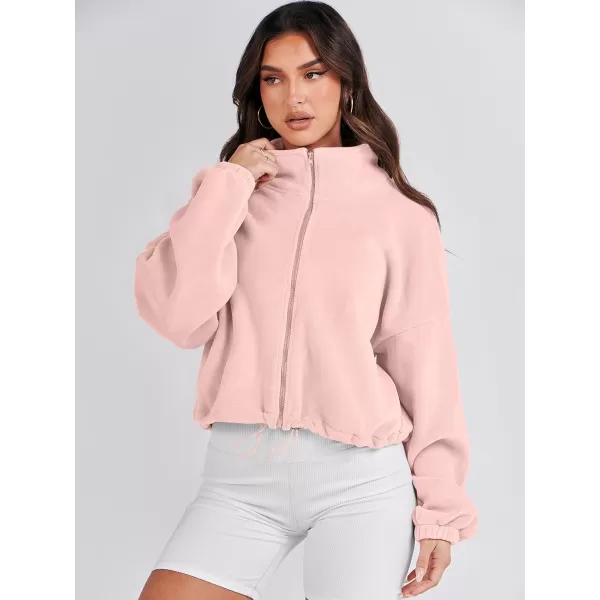 imageANRABESS Womens Full Zip Cropped Fleece Sherpa Jackets Oversized Long Sleeve Workout 2023 Fall Winter Coats OutwearLight Pink