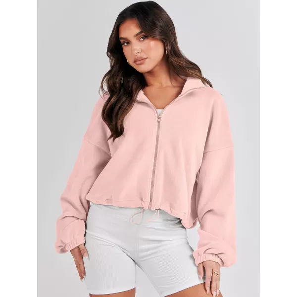 imageANRABESS Womens Full Zip Cropped Fleece Sherpa Jackets Oversized Long Sleeve Workout 2023 Fall Winter Coats OutwearLight Pink