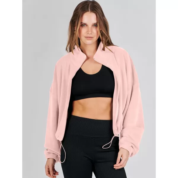imageANRABESS Womens Full Zip Cropped Fleece Sherpa Jackets Oversized Long Sleeve Workout 2023 Fall Winter Coats OutwearLight Pink