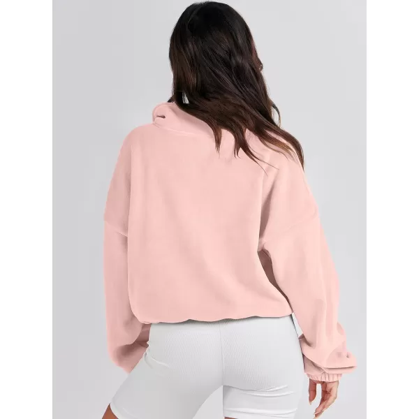 imageANRABESS Womens Full Zip Cropped Fleece Sherpa Jackets Oversized Long Sleeve Workout 2023 Fall Winter Coats OutwearLight Pink