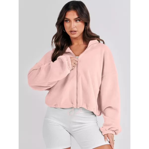 imageANRABESS Womens Full Zip Cropped Fleece Sherpa Jackets Oversized Long Sleeve Workout 2023 Fall Winter Coats OutwearLight Pink