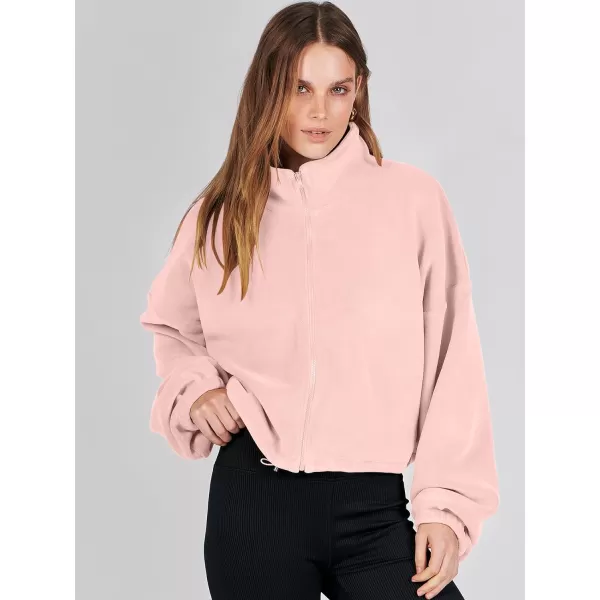 imageANRABESS Womens Full Zip Cropped Fleece Sherpa Jackets Oversized Long Sleeve Workout 2023 Fall Winter Coats OutwearLight Pink