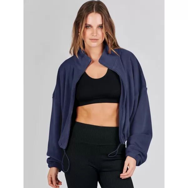 imageANRABESS Womens Full Zip Cropped Fleece Sherpa Jackets Oversized Long Sleeve Workout 2023 Fall Winter Coats OutwearNavy Blue