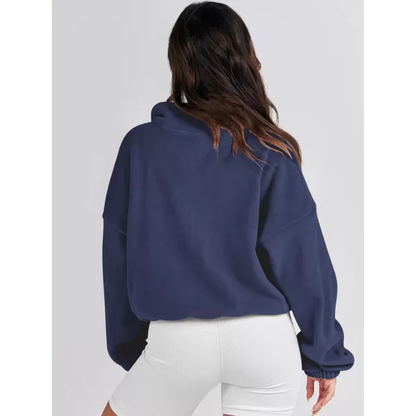 imageANRABESS Womens Full Zip Cropped Fleece Sherpa Jackets Oversized Long Sleeve Workout 2023 Fall Winter Coats OutwearNavy Blue