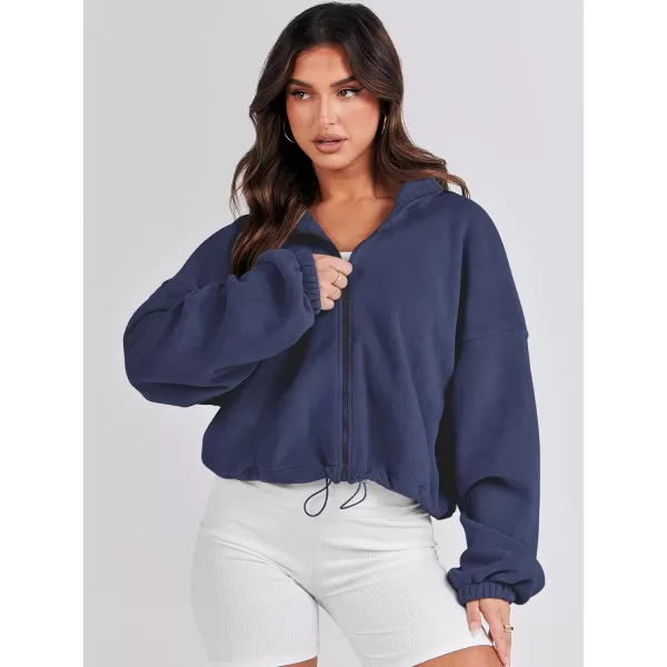 imageANRABESS Womens Full Zip Cropped Fleece Sherpa Jackets Oversized Long Sleeve Workout 2023 Fall Winter Coats OutwearNavy Blue