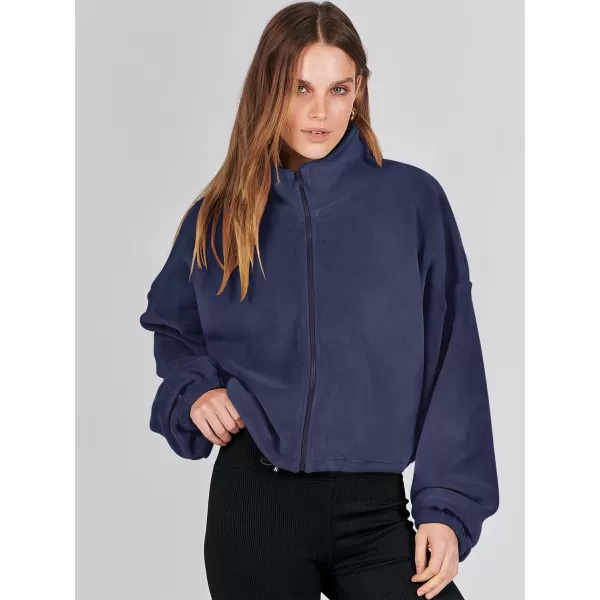 imageANRABESS Womens Full Zip Cropped Fleece Sherpa Jackets Oversized Long Sleeve Workout 2023 Fall Winter Coats OutwearNavy Blue