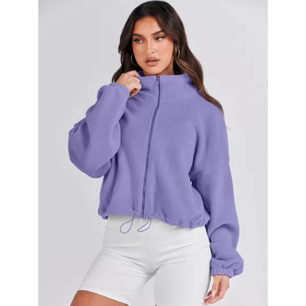 imageANRABESS Womens Full Zip Cropped Fleece Sherpa Jackets Oversized Long Sleeve Workout 2023 Fall Winter Coats OutwearPurple