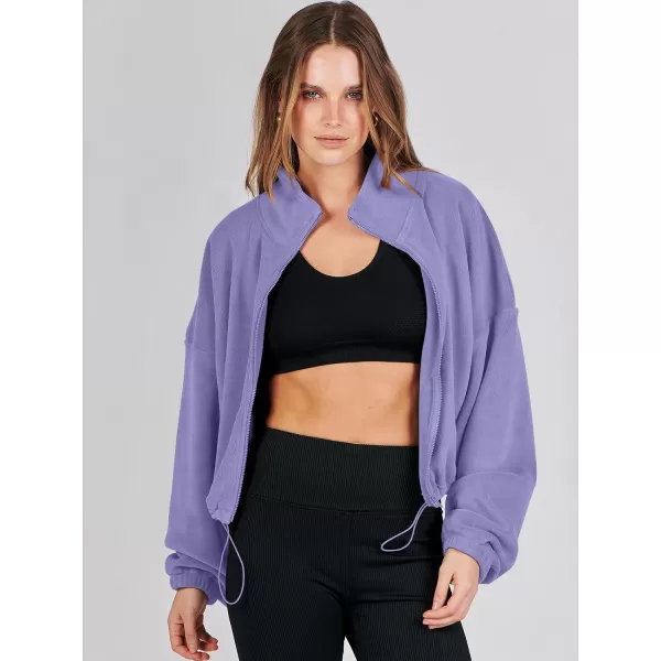 imageANRABESS Womens Full Zip Cropped Fleece Sherpa Jackets Oversized Long Sleeve Workout 2023 Fall Winter Coats OutwearPurple