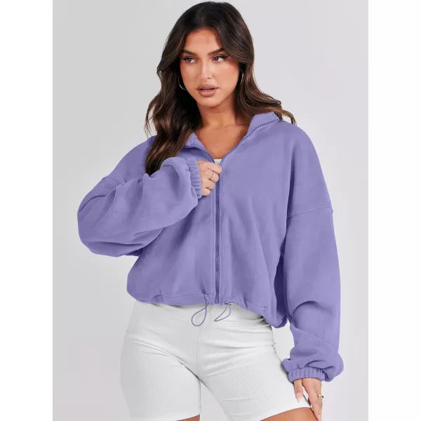 imageANRABESS Womens Full Zip Cropped Fleece Sherpa Jackets Oversized Long Sleeve Workout 2023 Fall Winter Coats OutwearPurple