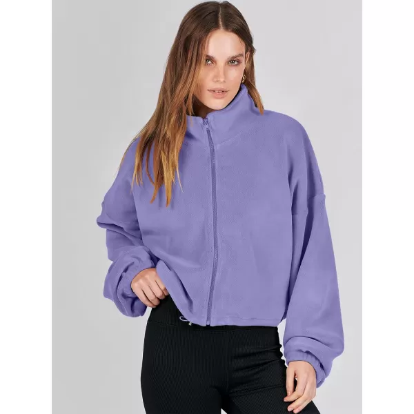 imageANRABESS Womens Full Zip Cropped Fleece Sherpa Jackets Oversized Long Sleeve Workout 2023 Fall Winter Coats OutwearPurple