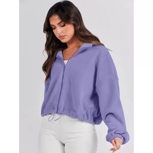 imageANRABESS Womens Full Zip Cropped Fleece Sherpa Jackets Oversized Long Sleeve Workout 2023 Fall Winter Coats OutwearPurple