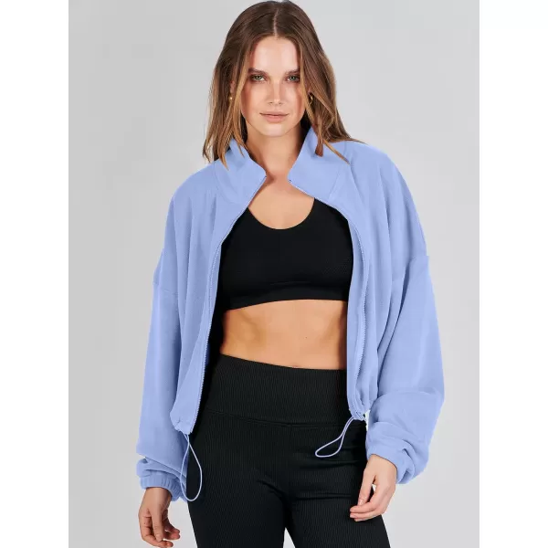 imageANRABESS Womens Full Zip Cropped Fleece Sherpa Jackets Oversized Long Sleeve Workout 2023 Fall Winter Coats OutwearSky Blue
