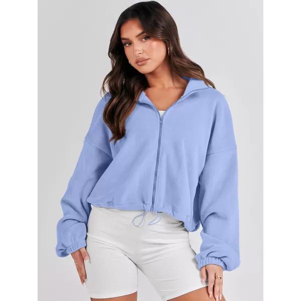 imageANRABESS Womens Full Zip Cropped Fleece Sherpa Jackets Oversized Long Sleeve Workout 2023 Fall Winter Coats OutwearSky Blue