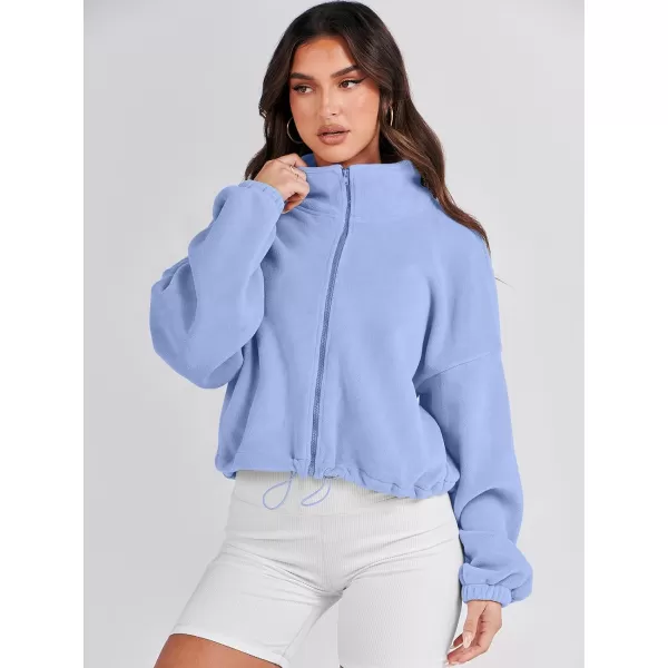 imageANRABESS Womens Full Zip Cropped Fleece Sherpa Jackets Oversized Long Sleeve Workout 2023 Fall Winter Coats OutwearSky Blue