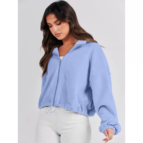 imageANRABESS Womens Full Zip Cropped Fleece Sherpa Jackets Oversized Long Sleeve Workout 2023 Fall Winter Coats OutwearSky Blue