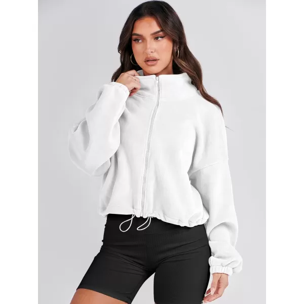imageANRABESS Womens Full Zip Cropped Fleece Sherpa Jackets Oversized Long Sleeve Workout 2023 Fall Winter Coats OutwearWhite