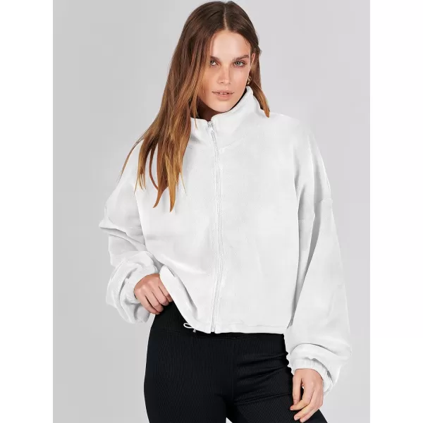 imageANRABESS Womens Full Zip Cropped Fleece Sherpa Jackets Oversized Long Sleeve Workout 2023 Fall Winter Coats OutwearWhite