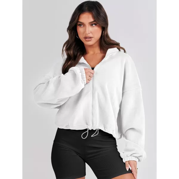 imageANRABESS Womens Full Zip Cropped Fleece Sherpa Jackets Oversized Long Sleeve Workout 2023 Fall Winter Coats OutwearWhite