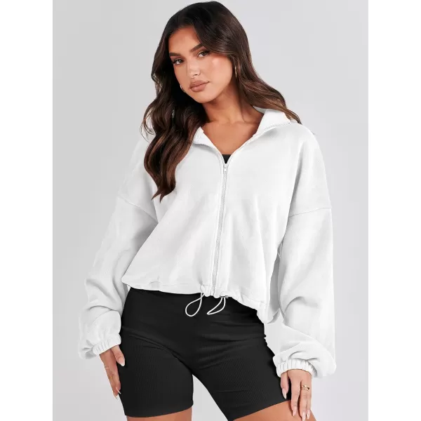 imageANRABESS Womens Full Zip Cropped Fleece Sherpa Jackets Oversized Long Sleeve Workout 2023 Fall Winter Coats OutwearWhite