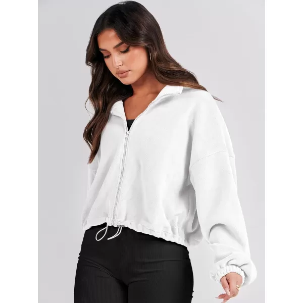 imageANRABESS Womens Full Zip Cropped Fleece Sherpa Jackets Oversized Long Sleeve Workout 2023 Fall Winter Coats OutwearWhite
