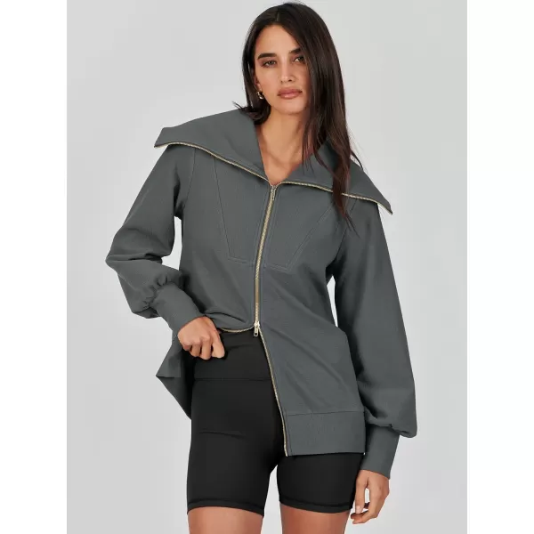 imageANRABESS Womens Full Zip Up Hoodie Sweatshirt 2023 Winter Casual Long Sleeve Sweaters Jackets Fall Warm Trendy ClothesDark Grey