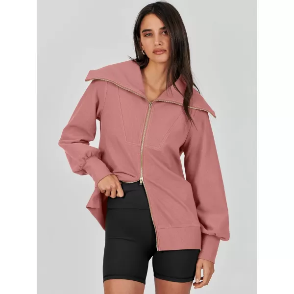 imageANRABESS Womens Full Zip Up Hoodie Sweatshirt 2023 Winter Casual Long Sleeve Sweaters Jackets Fall Warm Trendy ClothesDark Pink