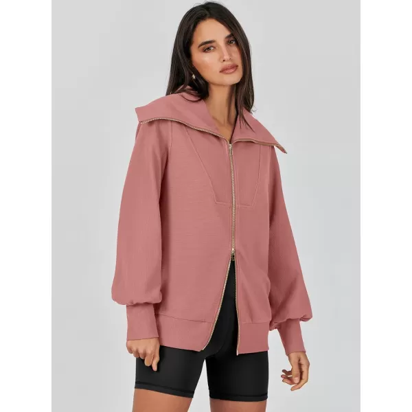 imageANRABESS Womens Full Zip Up Hoodie Sweatshirt 2023 Winter Casual Long Sleeve Sweaters Jackets Fall Warm Trendy ClothesDark Pink