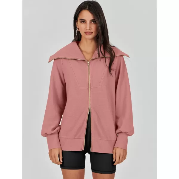 imageANRABESS Womens Full Zip Up Hoodie Sweatshirt 2023 Winter Casual Long Sleeve Sweaters Jackets Fall Warm Trendy ClothesDark Pink