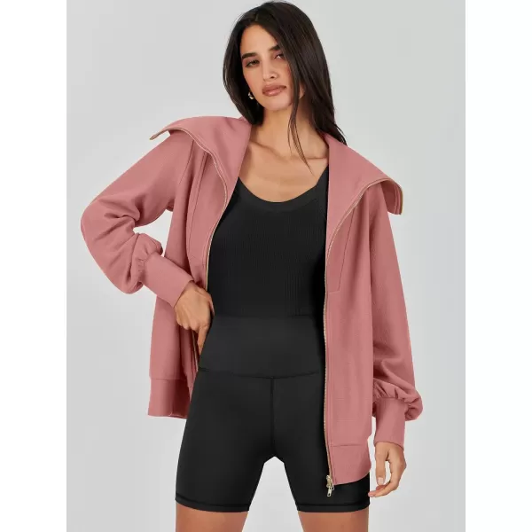 imageANRABESS Womens Full Zip Up Hoodie Sweatshirt 2023 Winter Casual Long Sleeve Sweaters Jackets Fall Warm Trendy ClothesDark Pink