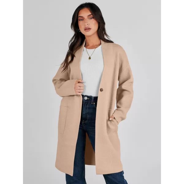 imageANRABESS Womens Fuzzy Cardigan Open Front Long Sleeve Oversized Button Fleece Sweaters Jacket 2023 Trendy CoatPink Khaki