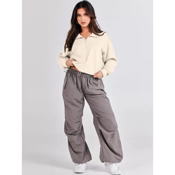 imageANRABESS Womens Half Zip Crop Sweatshirt Workout Hoodie High Neck Long Sleeve Athletic ClothesApricot