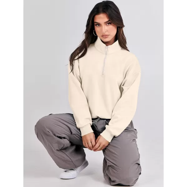 imageANRABESS Womens Half Zip Crop Sweatshirt Workout Hoodie High Neck Long Sleeve Athletic ClothesApricot