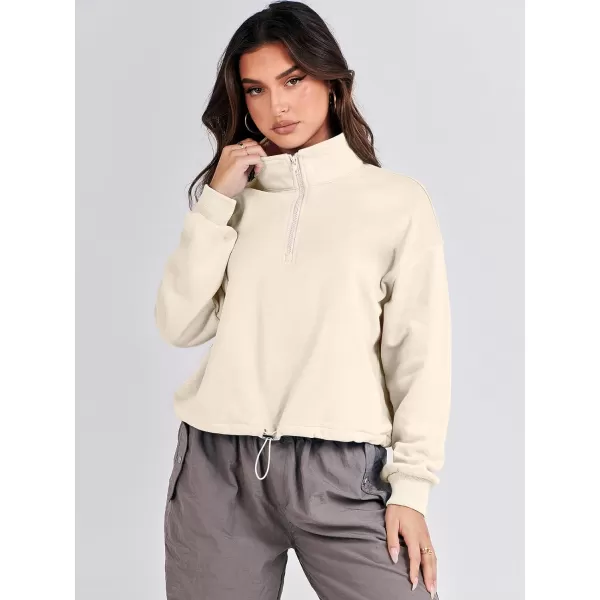imageANRABESS Womens Half Zip Crop Sweatshirt Workout Hoodie High Neck Long Sleeve Athletic ClothesApricot
