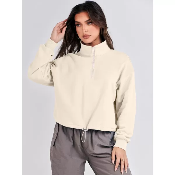 imageANRABESS Womens Half Zip Crop Sweatshirt Workout Hoodie High Neck Long Sleeve Athletic ClothesApricot