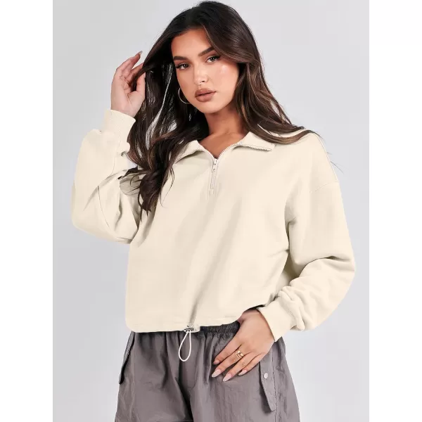 imageANRABESS Womens Half Zip Crop Sweatshirt Workout Hoodie High Neck Long Sleeve Athletic ClothesApricot