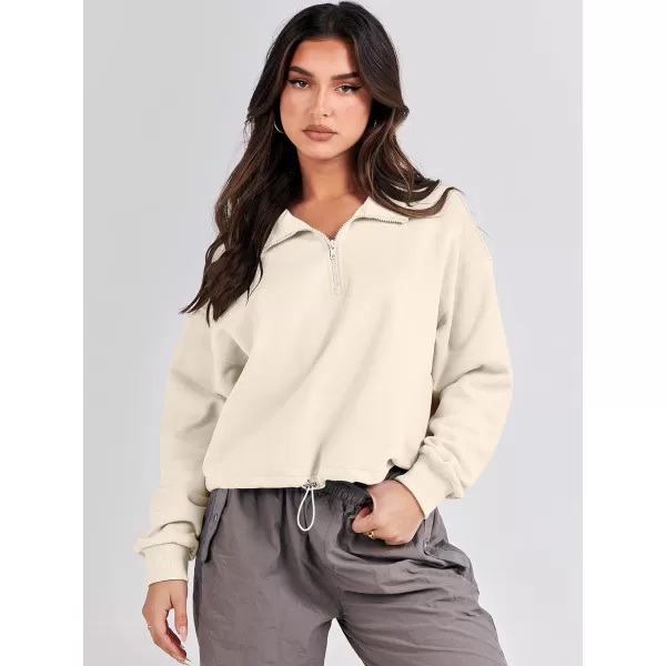 imageANRABESS Womens Half Zip Crop Sweatshirt Workout Hoodie High Neck Long Sleeve Athletic ClothesApricot